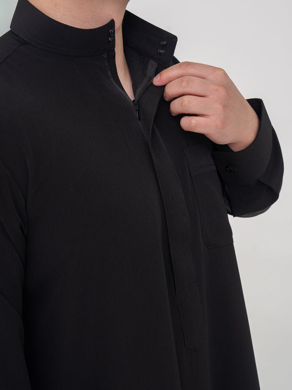 Qamis Saoudien noir Premium - Manchettes rigides