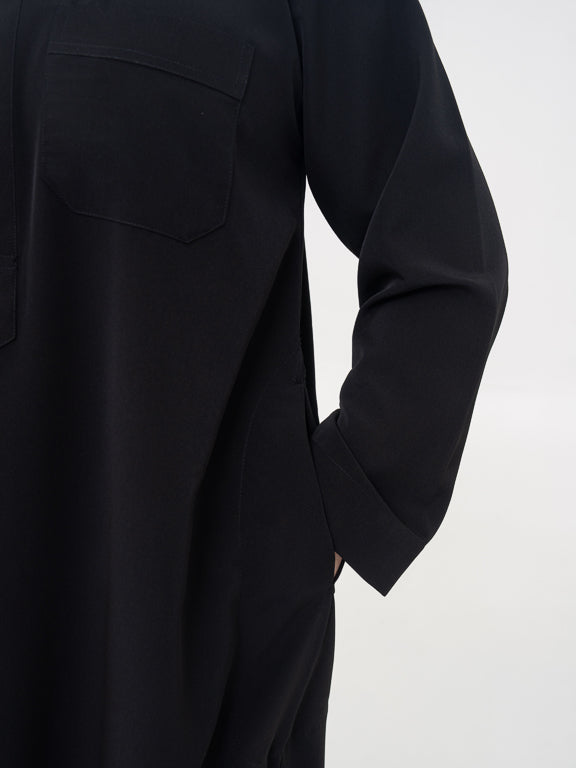 Qamis Saoudien noir Premium - Manches simples
