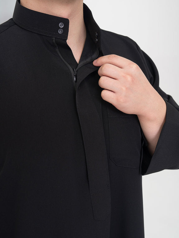 Qamis Saoudien noir Premium - Manches simples