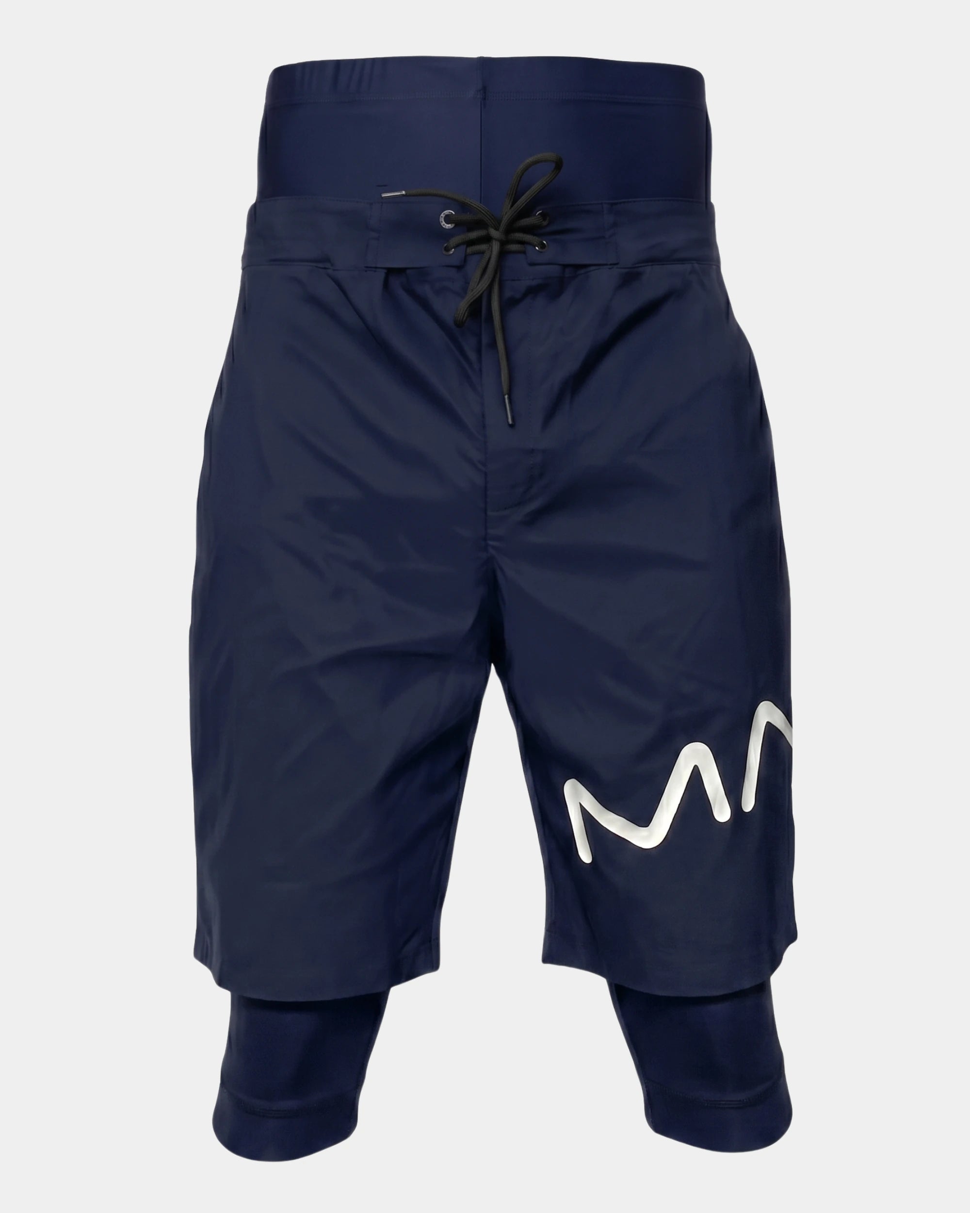 Short de bain awra bleu marine My Qamis Homme, 2-en-1 pudique couvrant du nombril aux genoux, séchage rapide, vue à plat
