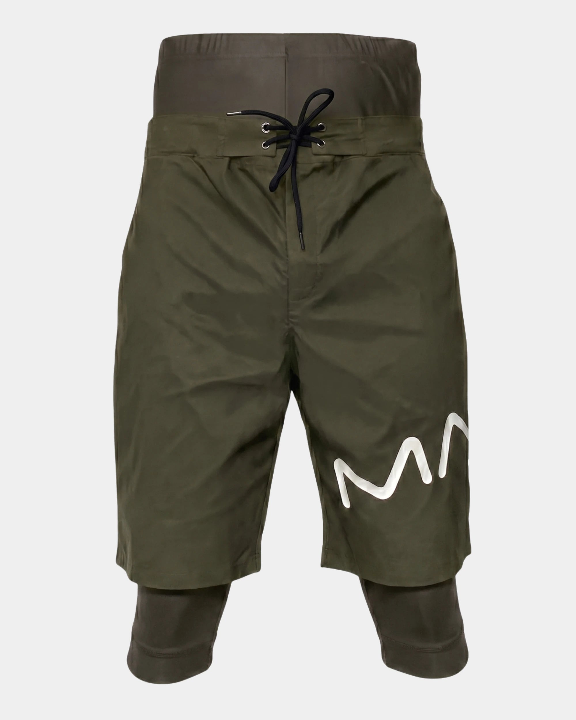 Short de bain awra kaki My Qamis Homme, 2-en-1 pudique couvrant du nombril aux genoux, séchage rapide, vue à plat
