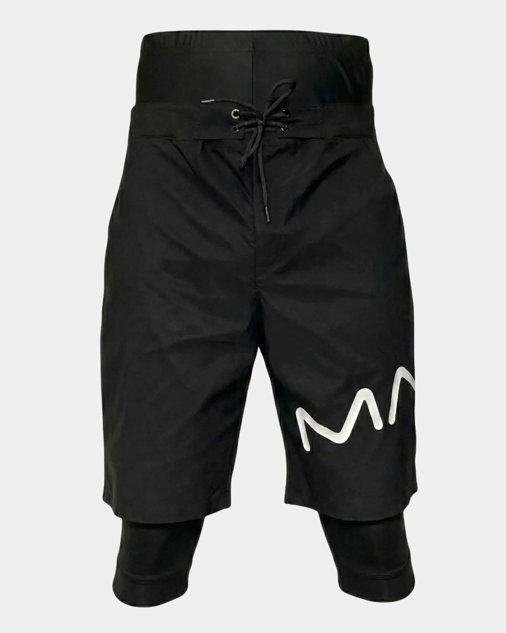 Short de bain awra noir My Qamis Homme, 2-en-1 pudique couvrant du nombril aux genoux, séchage rapide, vue à plat
