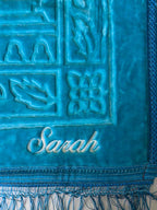 tapis de prière bleu turquoise brodé