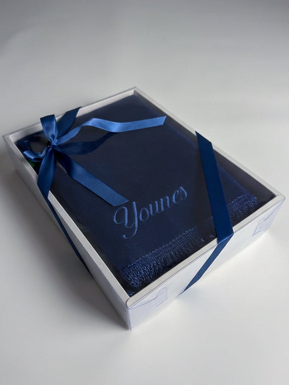 tapis de prière velours bleu marine avec coffret cadeau