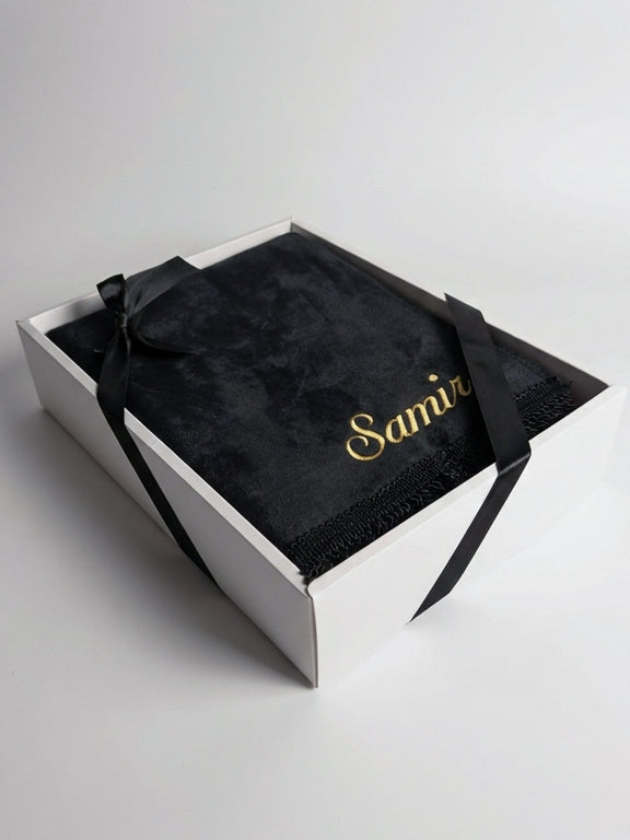 tapis de prière velours noir avec coffret cadeau
