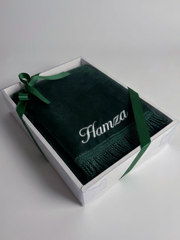 tapis de prière velours vert avec coffret cadeau