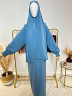 Abaya avec hijab intégré en Soie de Médine - Bleu - My Qamis Homme