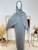 Abaya avec hijab intégré en Soie de Médine - Gris - My Qamis Homme