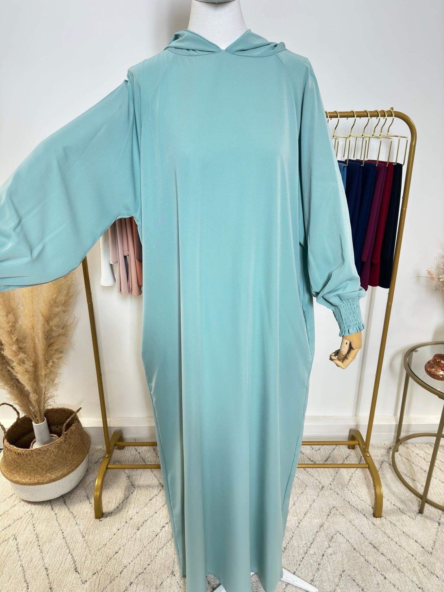 Abaya avec hijab intégré en Soie de Médine - Turquoise - My Qamis Homme