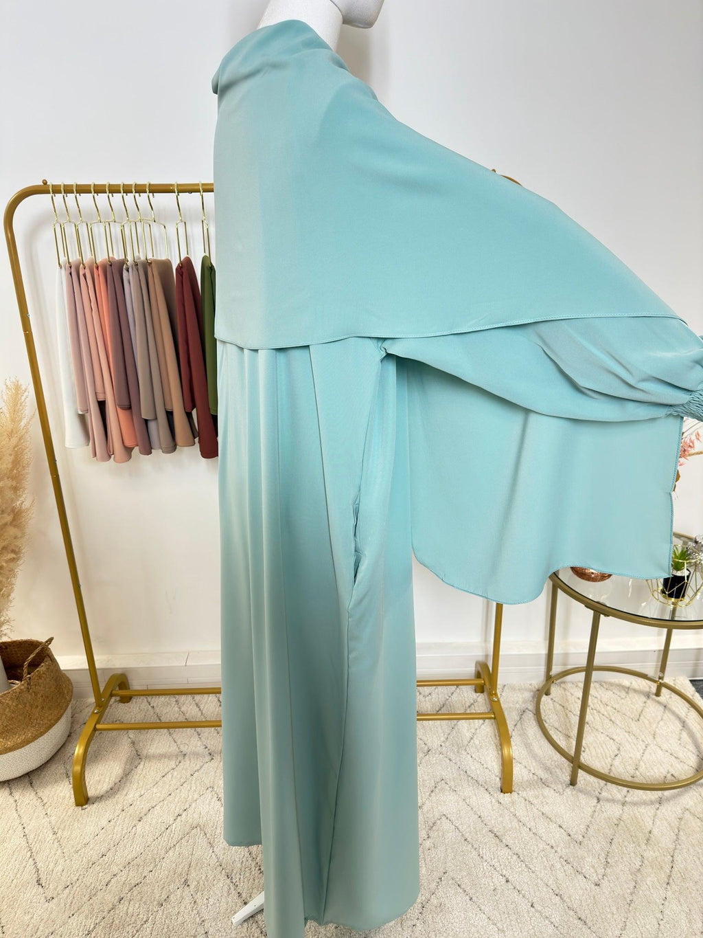 Abaya avec hijab intégré en Soie de Médine - Turquoise - My Qamis Homme