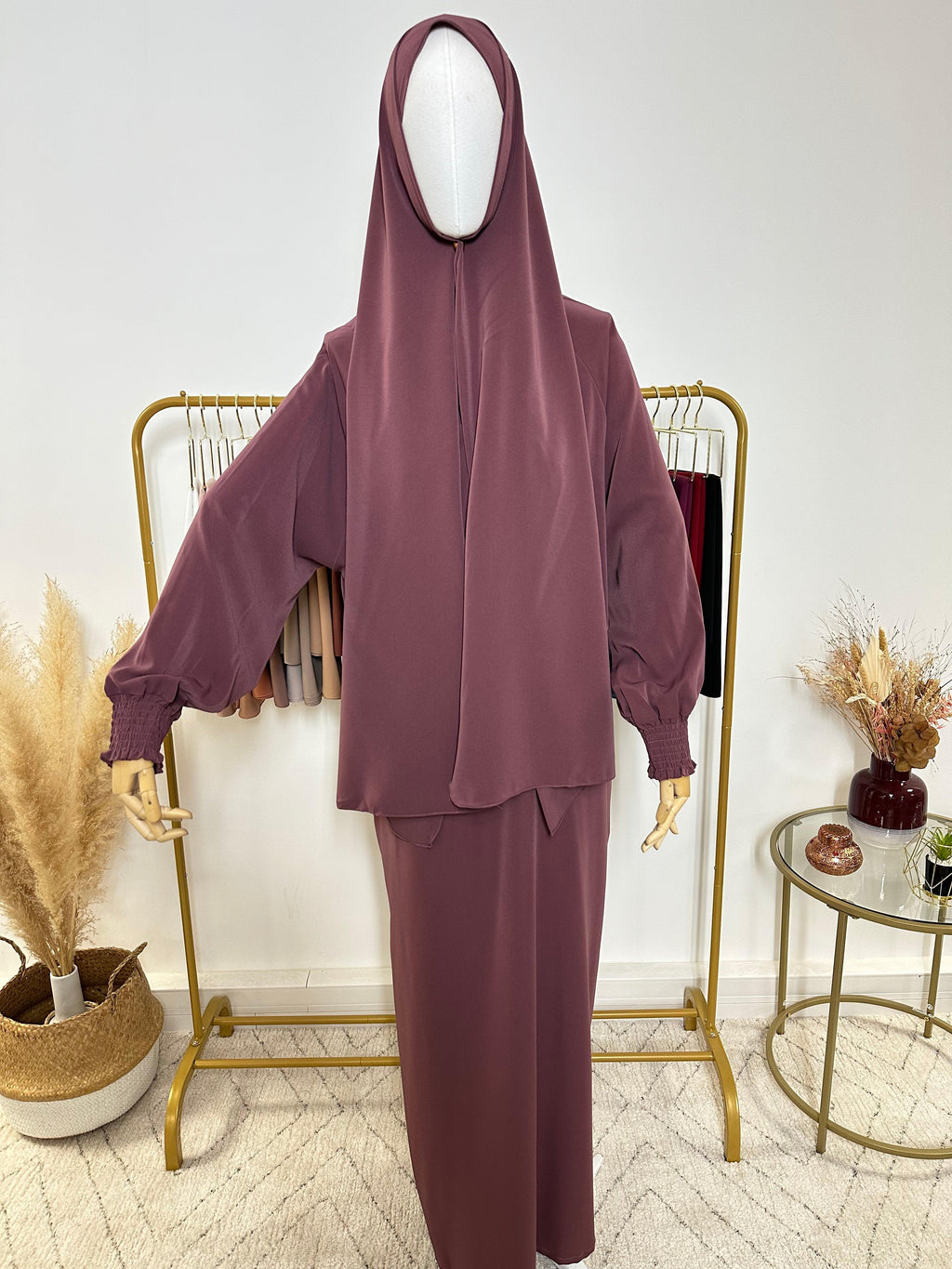 Abaya avec hijab intégré en Soie de Médine - Violet - My Qamis Homme