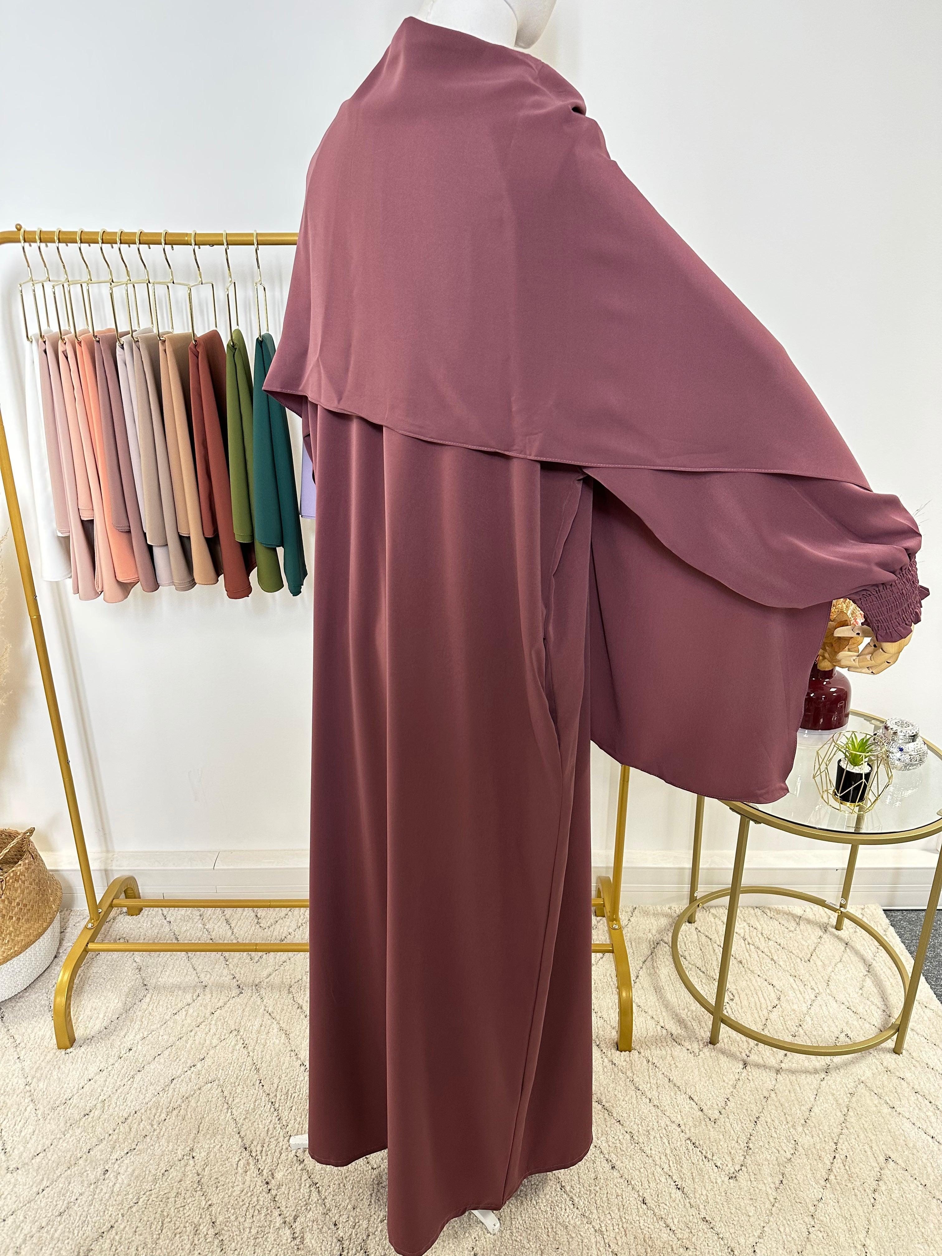 Abaya avec hijab intégré en Soie de Médine - Violet - My Qamis Homme