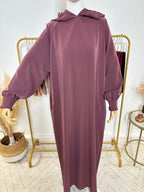 Abaya avec hijab intégré en Soie de Médine - Violet - My Qamis Homme