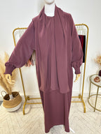 Abaya avec hijab intégré en Soie de Médine - Violet - My Qamis Homme