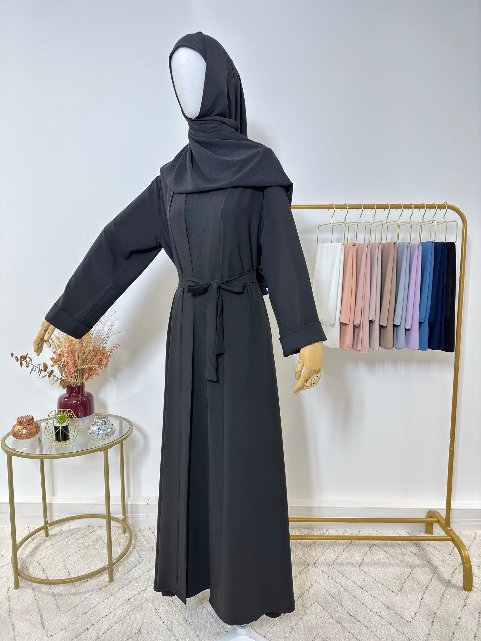 Ensemble Abaya Kimono 2 pièces - Alya – Noir + Noir - My Qamis Homme