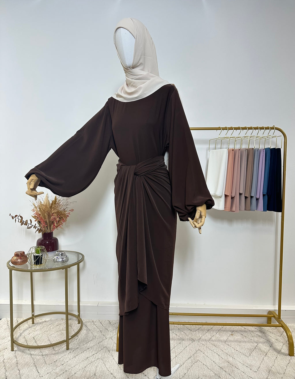 Ensemble Abaya + Tablier à nouer amovible - Safia - Marron - My Qamis Homme