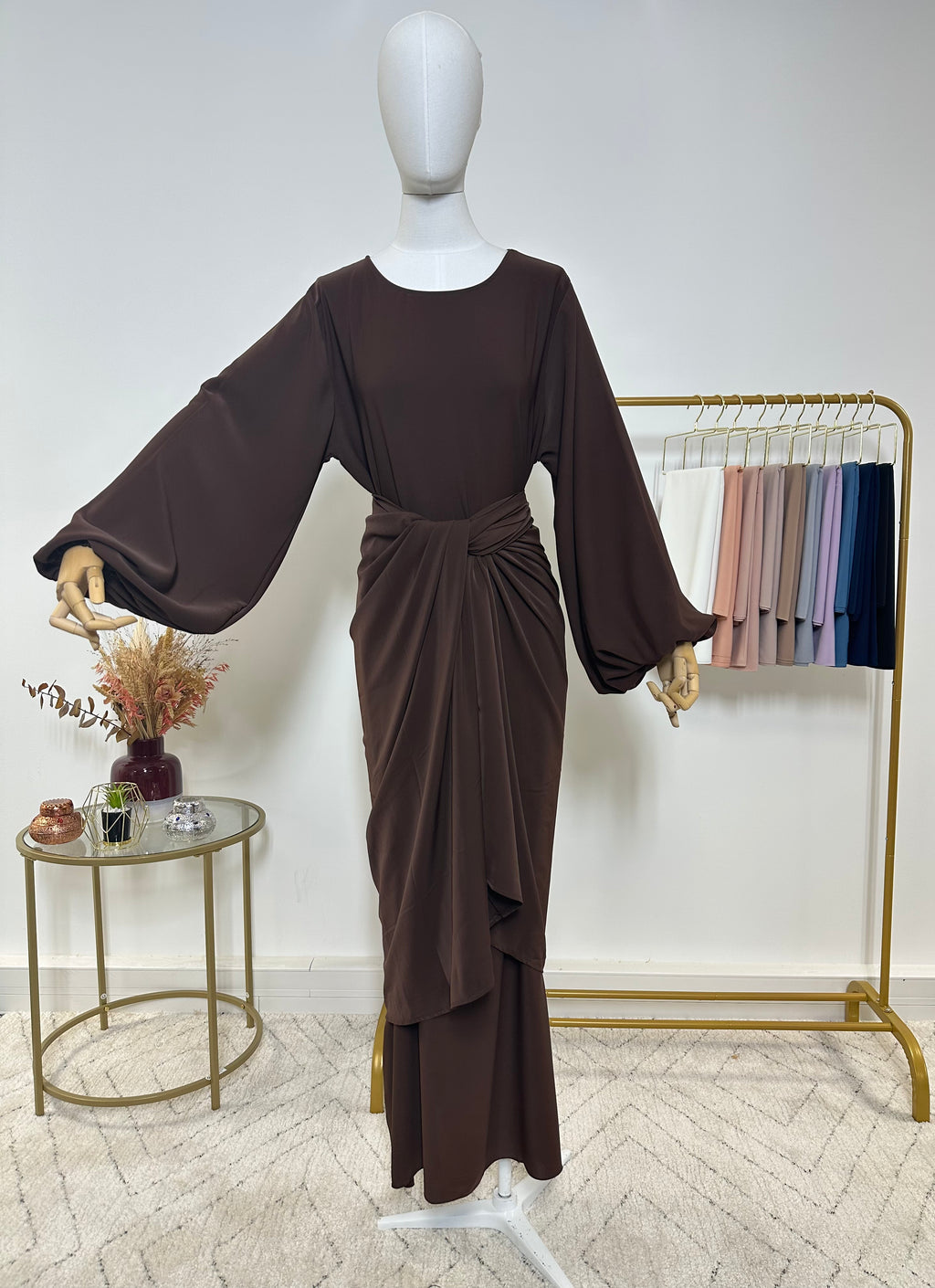 Ensemble Abaya + Tablier à nouer amovible - Safia - Marron - My Qamis Homme