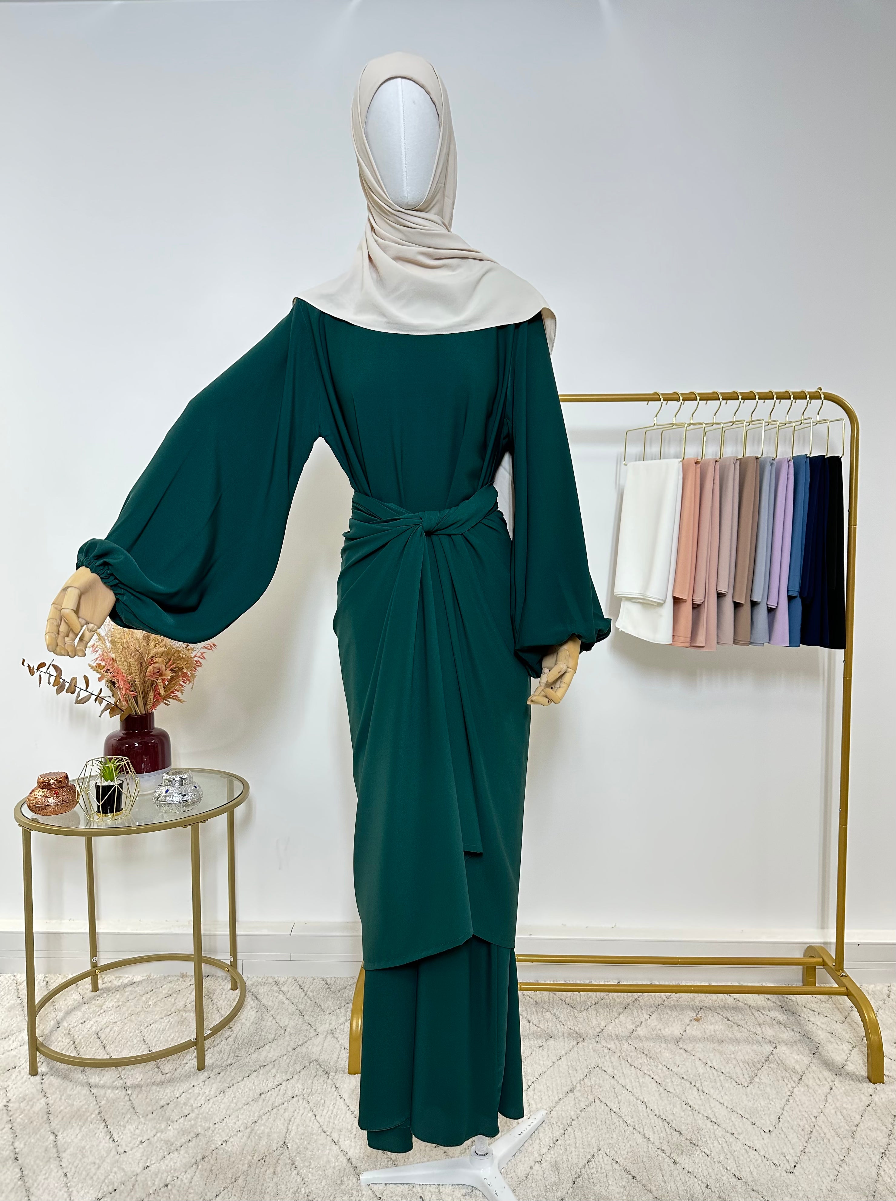 Ensemble Abaya + Tablier à nouer amovible - Safia - Vert Sapin - My Qamis Homme