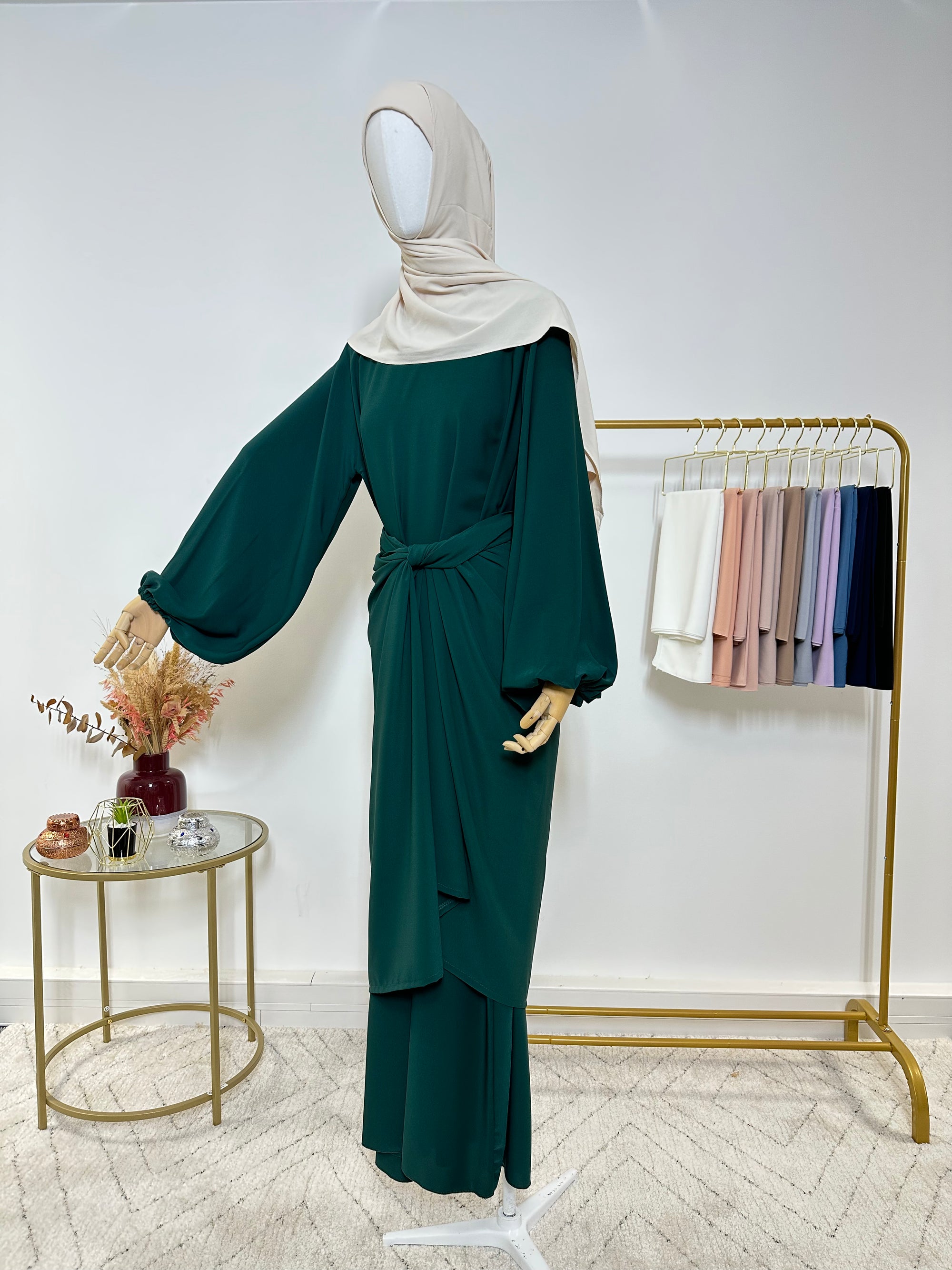 Ensemble Abaya + Tablier à nouer amovible - Safia - Vert Sapin - My Qamis Homme