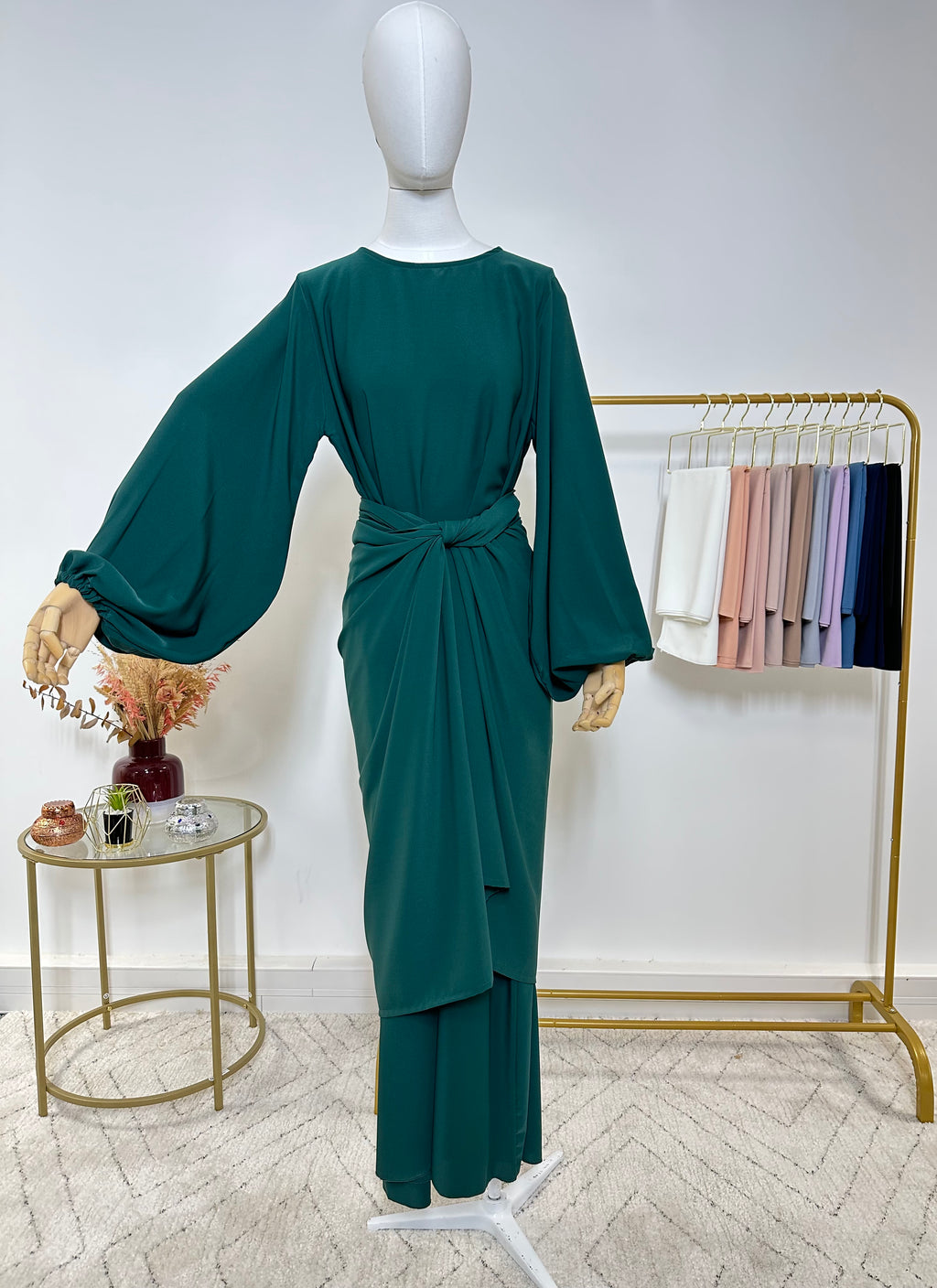 Ensemble Abaya + Tablier à nouer amovible - Safia - Vert Sapin - My Qamis Homme