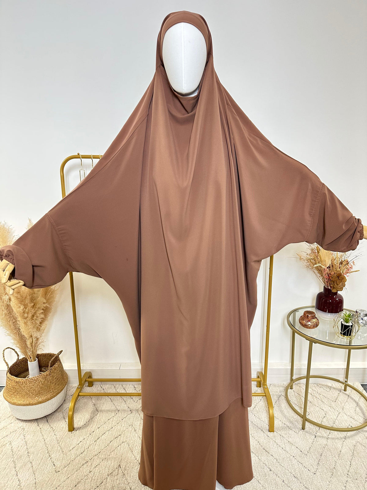 Ensemble Jilbab + Jupe Premium - Jilbab Soie de Médine - Camel Marron - My Qamis Homme