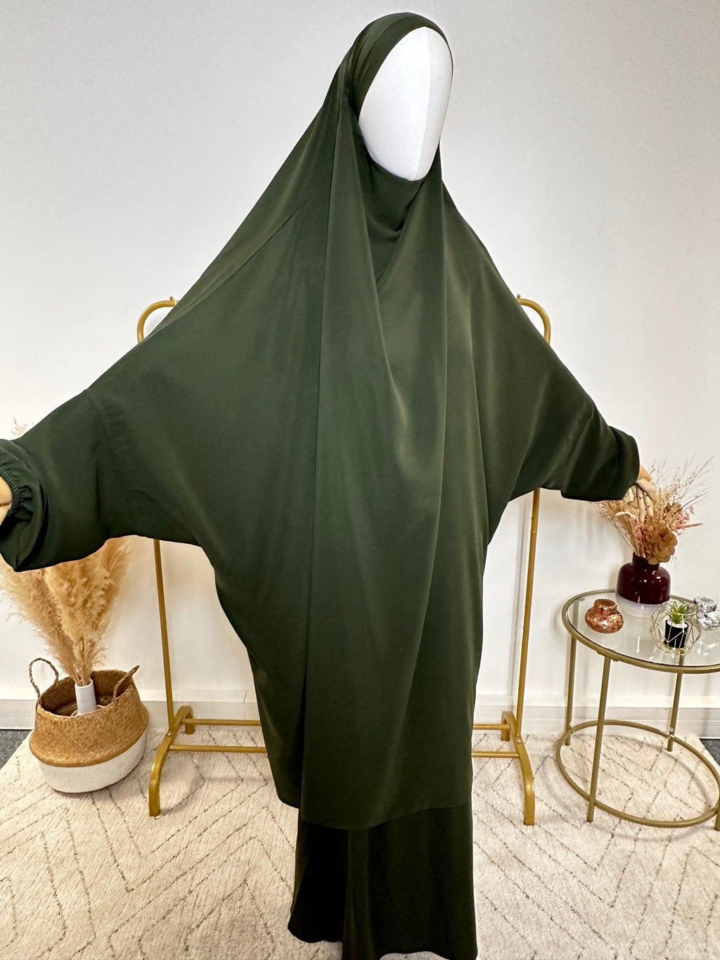 Ensemble Jilbab + Jupe Premium - Jilbab Soie de Médine - Vert Kaki - My Qamis Homme