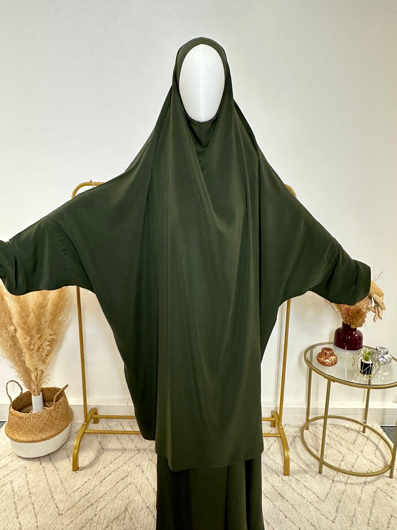 Ensemble Jilbab + Jupe Premium - Jilbab Soie de Médine - Vert Kaki - My Qamis Homme