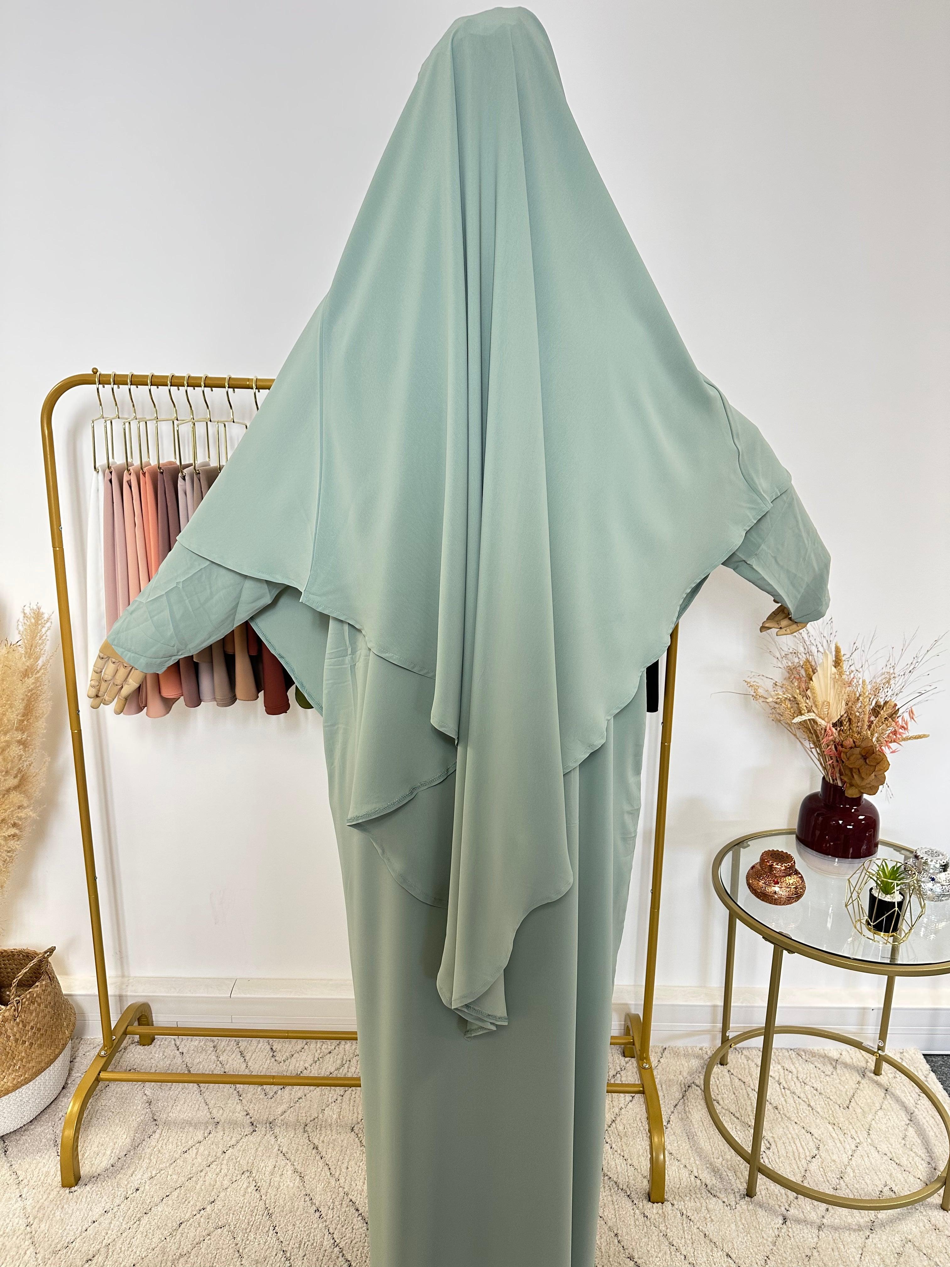 Ensemble Khimar + Abaya en Jersey Premium - Bleu Vert - My Qamis Homme