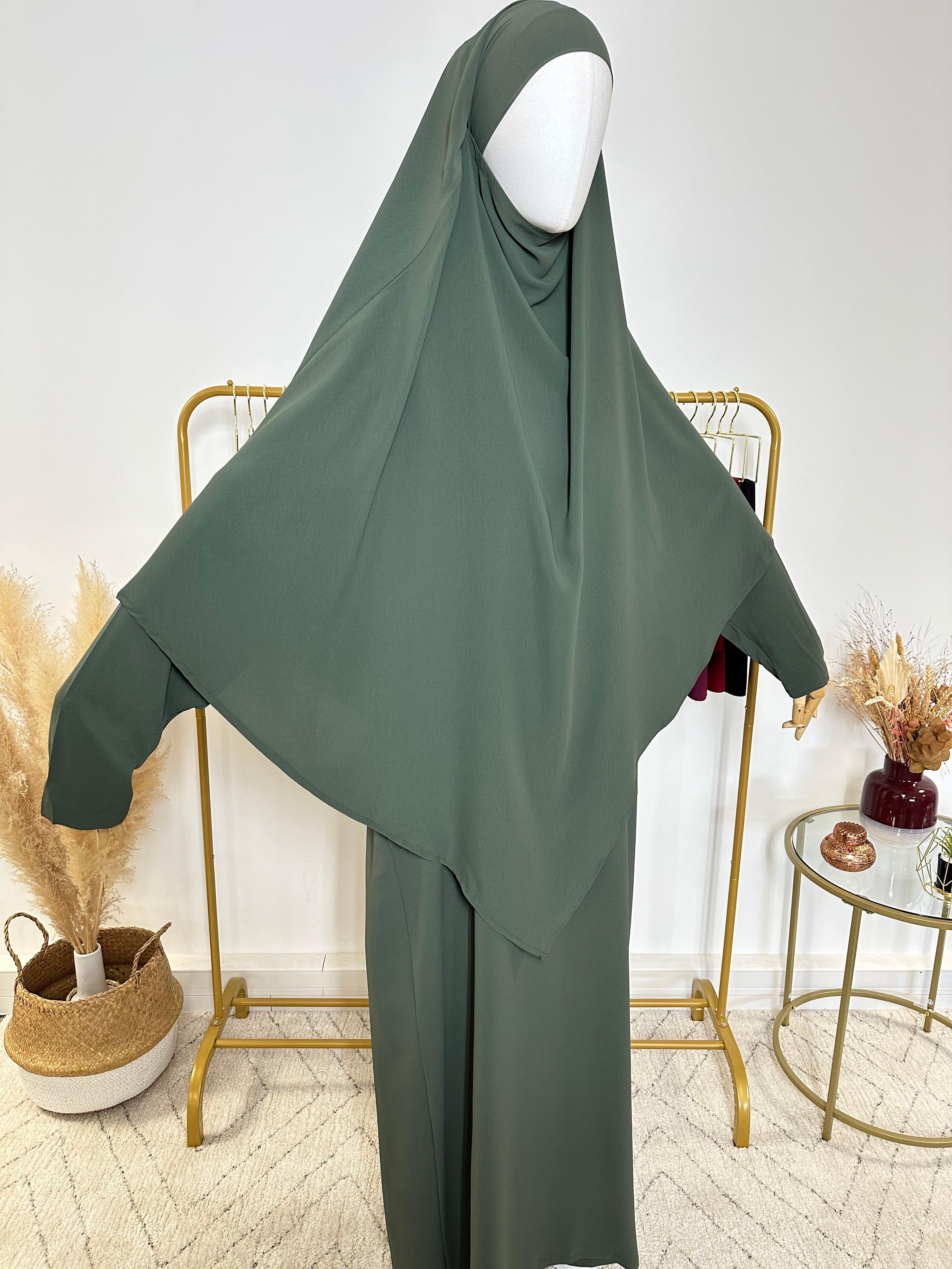 Ensemble Khimar + Abaya en Jersey Premium - Vert Kaki - My Qamis Homme
