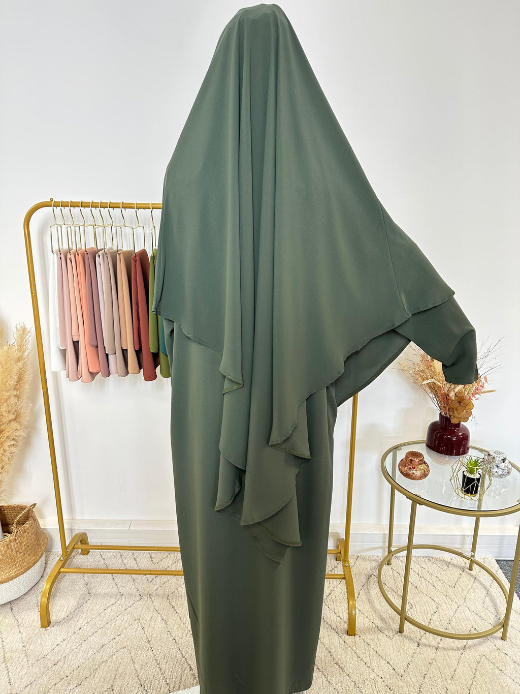 Ensemble Khimar + Abaya en Jersey Premium - Vert Kaki - My Qamis Homme