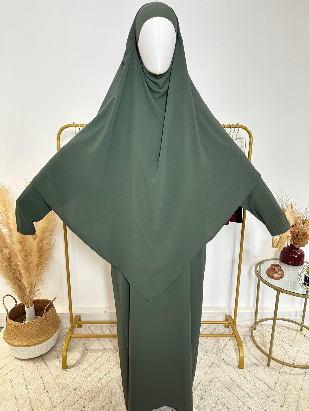 Ensemble Khimar + Abaya en Jersey Premium - Vert Kaki - My Qamis Homme