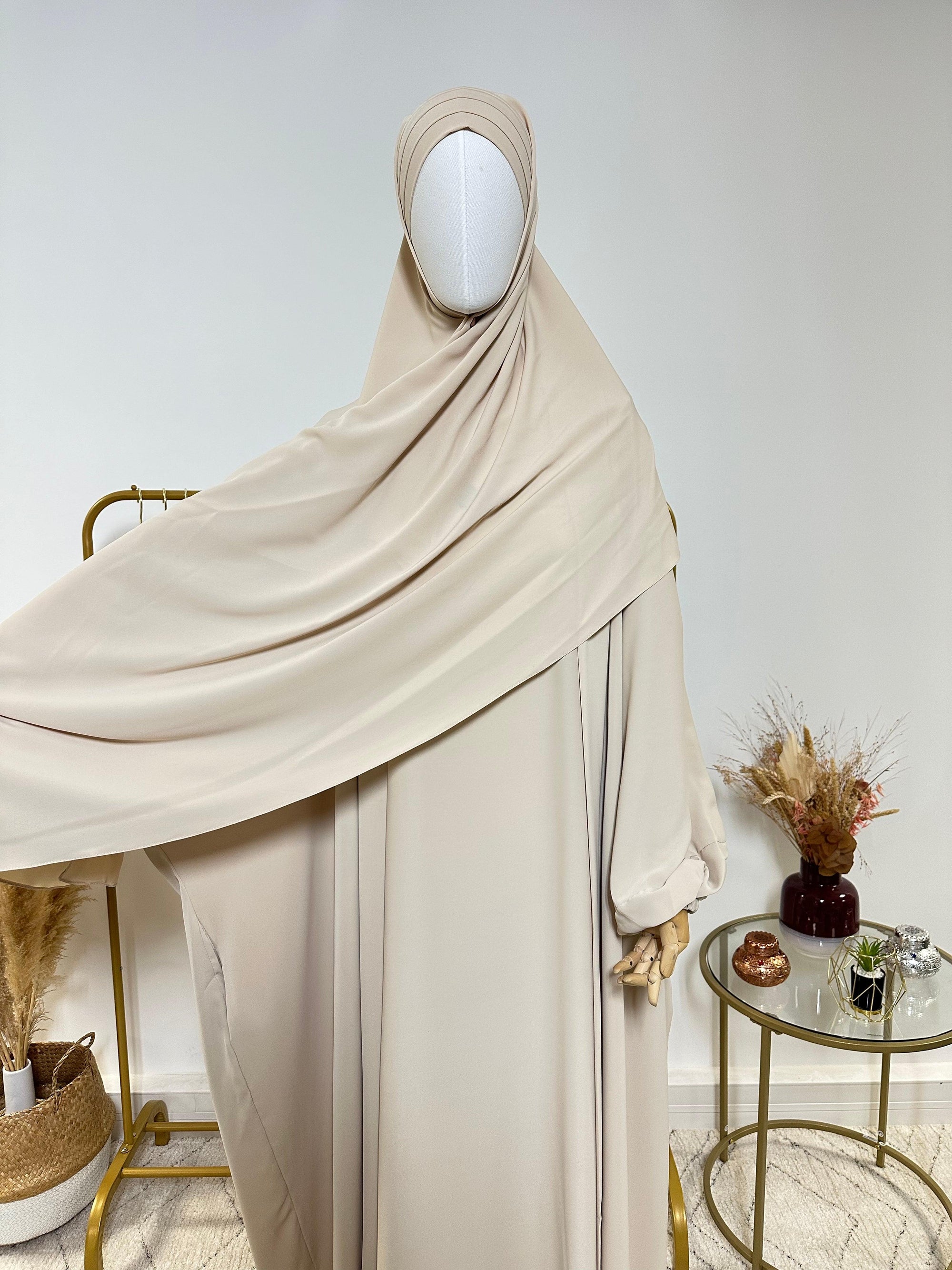 Hijab 3 plis avec bandeau intégré - Hijab en Soie de Médine - Beige - My Qamis Homme