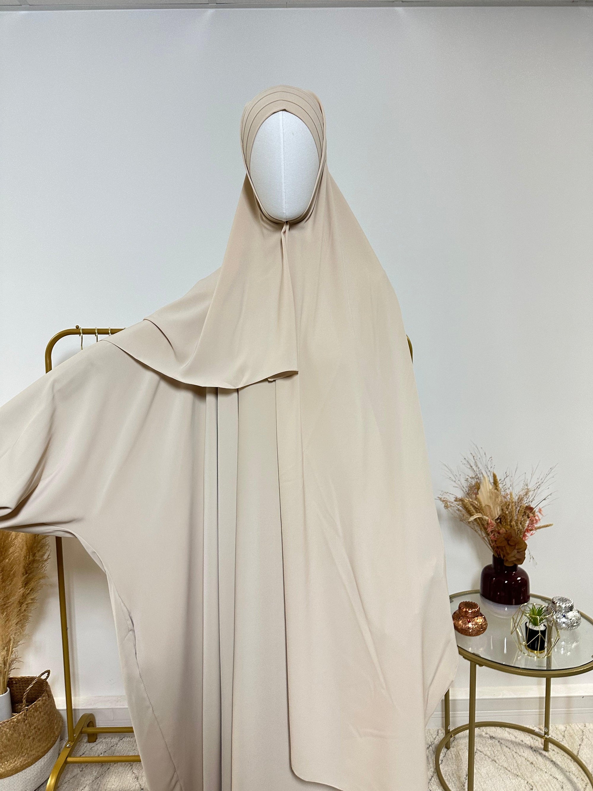 Hijab 3 plis avec bandeau intégré - Hijab en Soie de Médine - Beige - My Qamis Homme