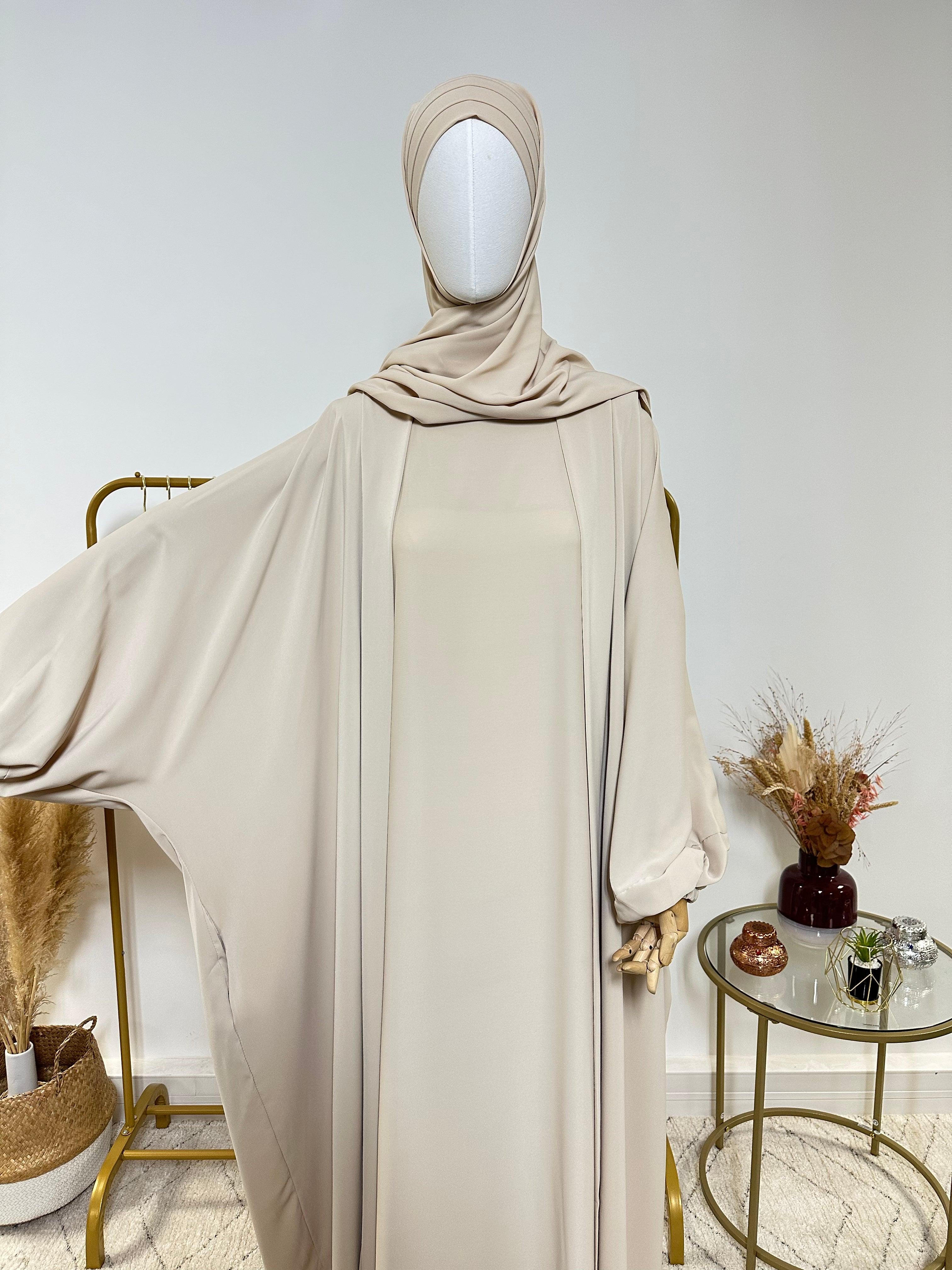 Hijab 3 plis avec bandeau intégré - Hijab en Soie de Médine - Beige - My Qamis Homme