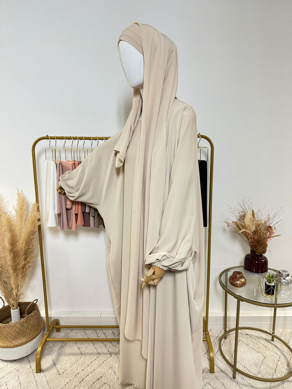 Hijab 3 plis avec bandeau intégré - Hijab en Soie de Médine - Beige - My Qamis Homme