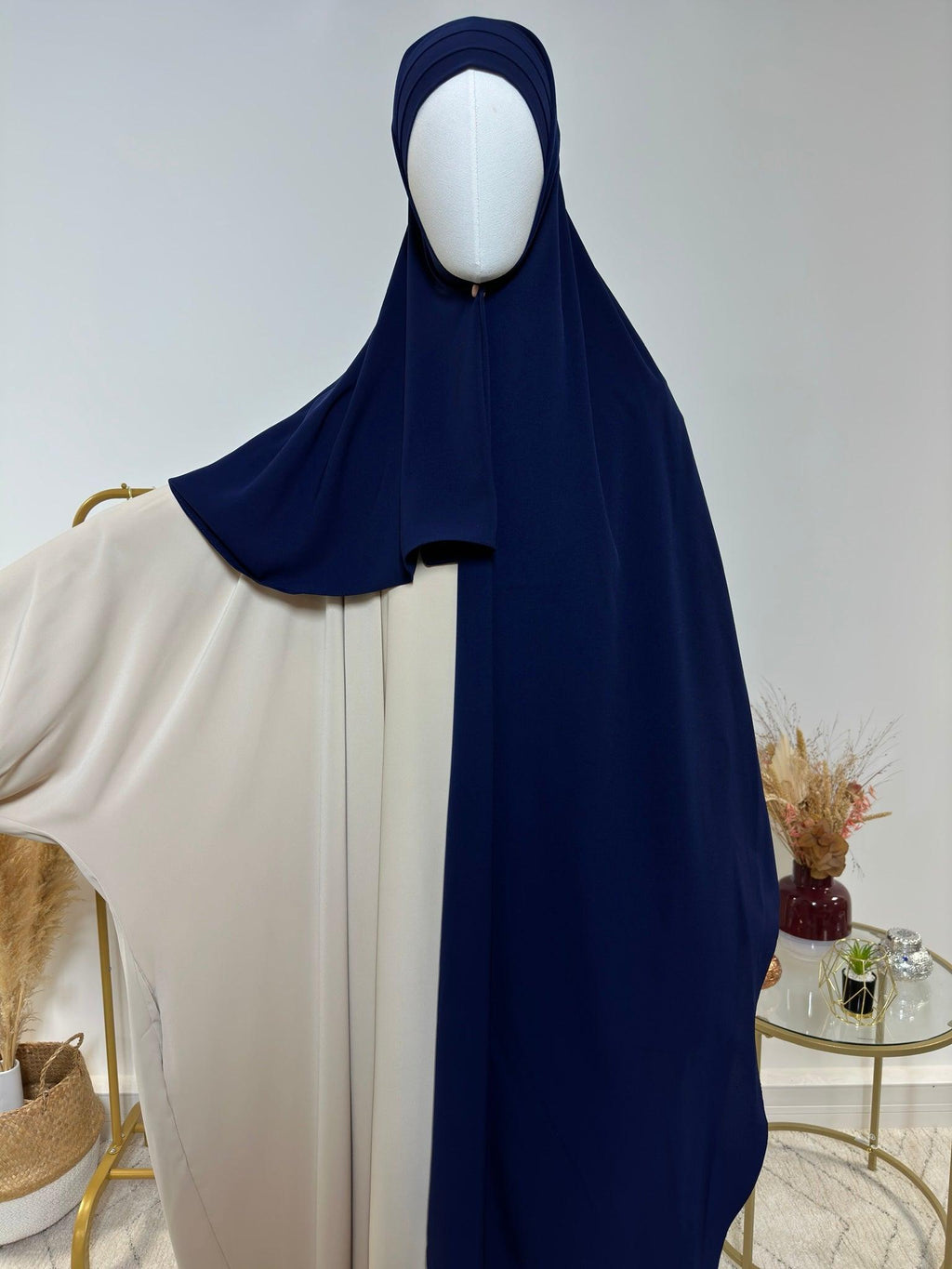 Hijab 3 plis avec bandeau intégré - Hijab en Soie de Médine - Bleu Marine - My Qamis Homme
