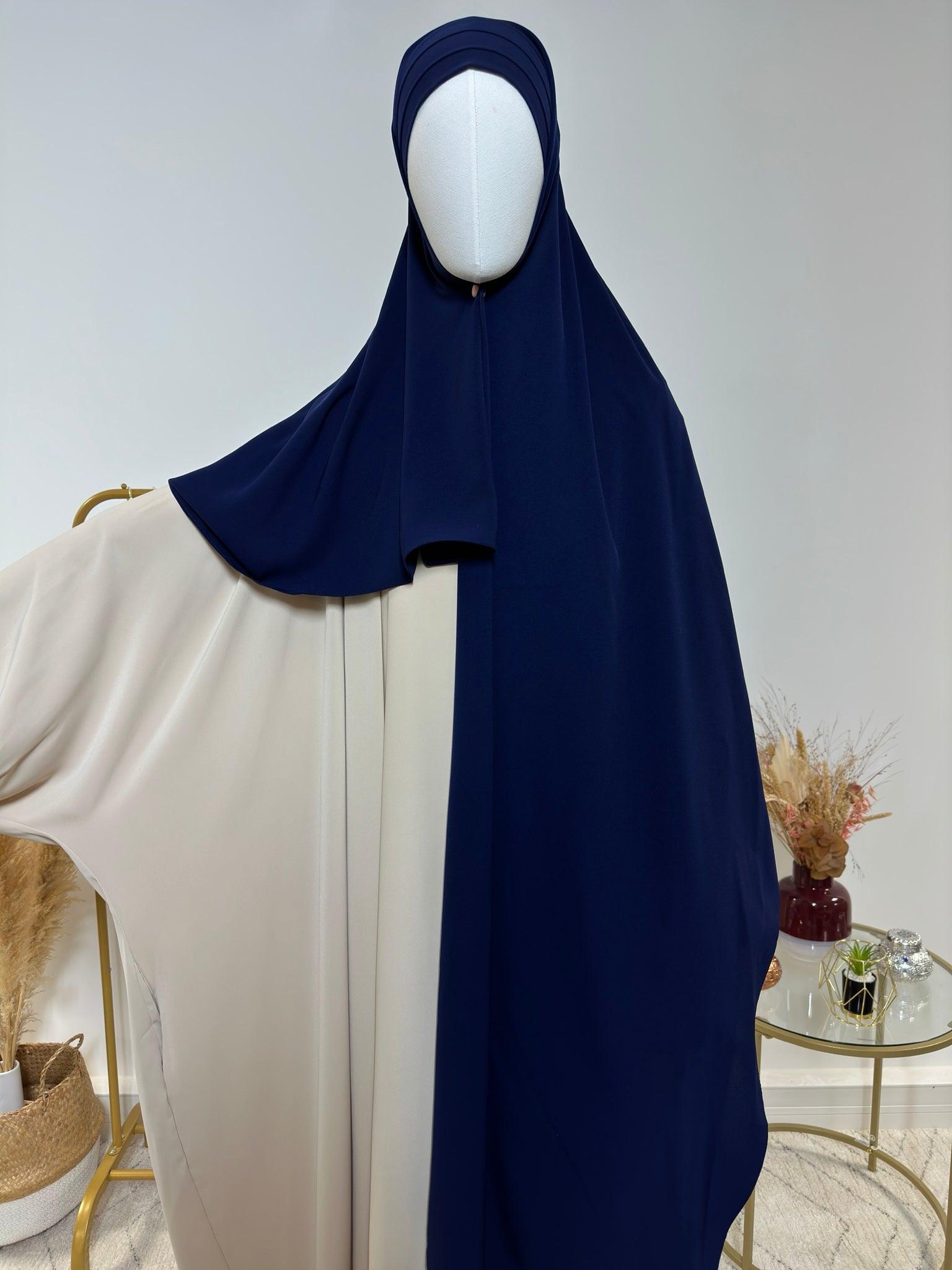 Hijab 3 plis avec bandeau intégré - Hijab en Soie de Médine - Bleu Marine - My Qamis Homme