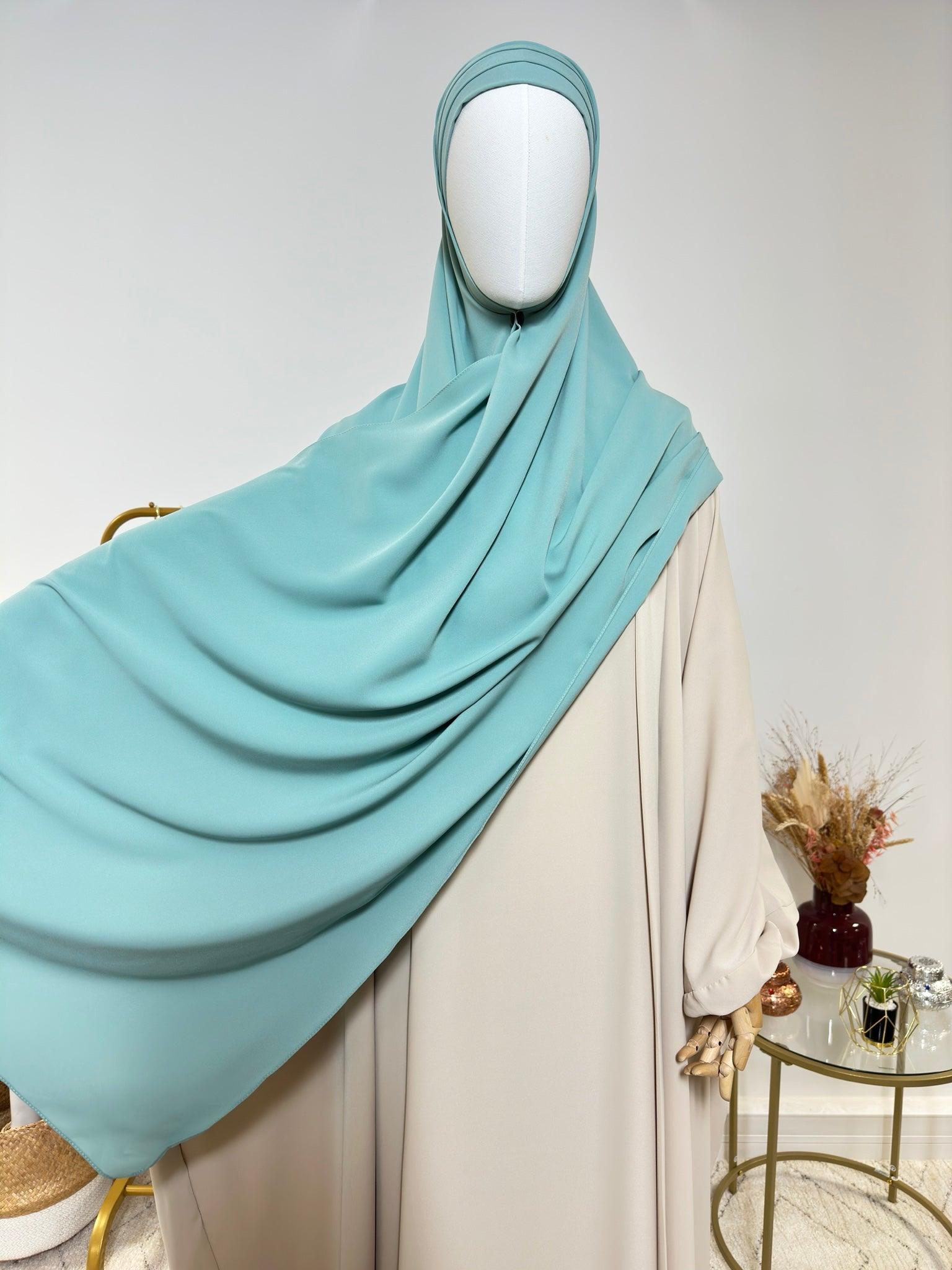 Hijab 3 plis avec bandeau intégré - Hijab en Soie de Médine - Bleu Turquoise - My Qamis Homme