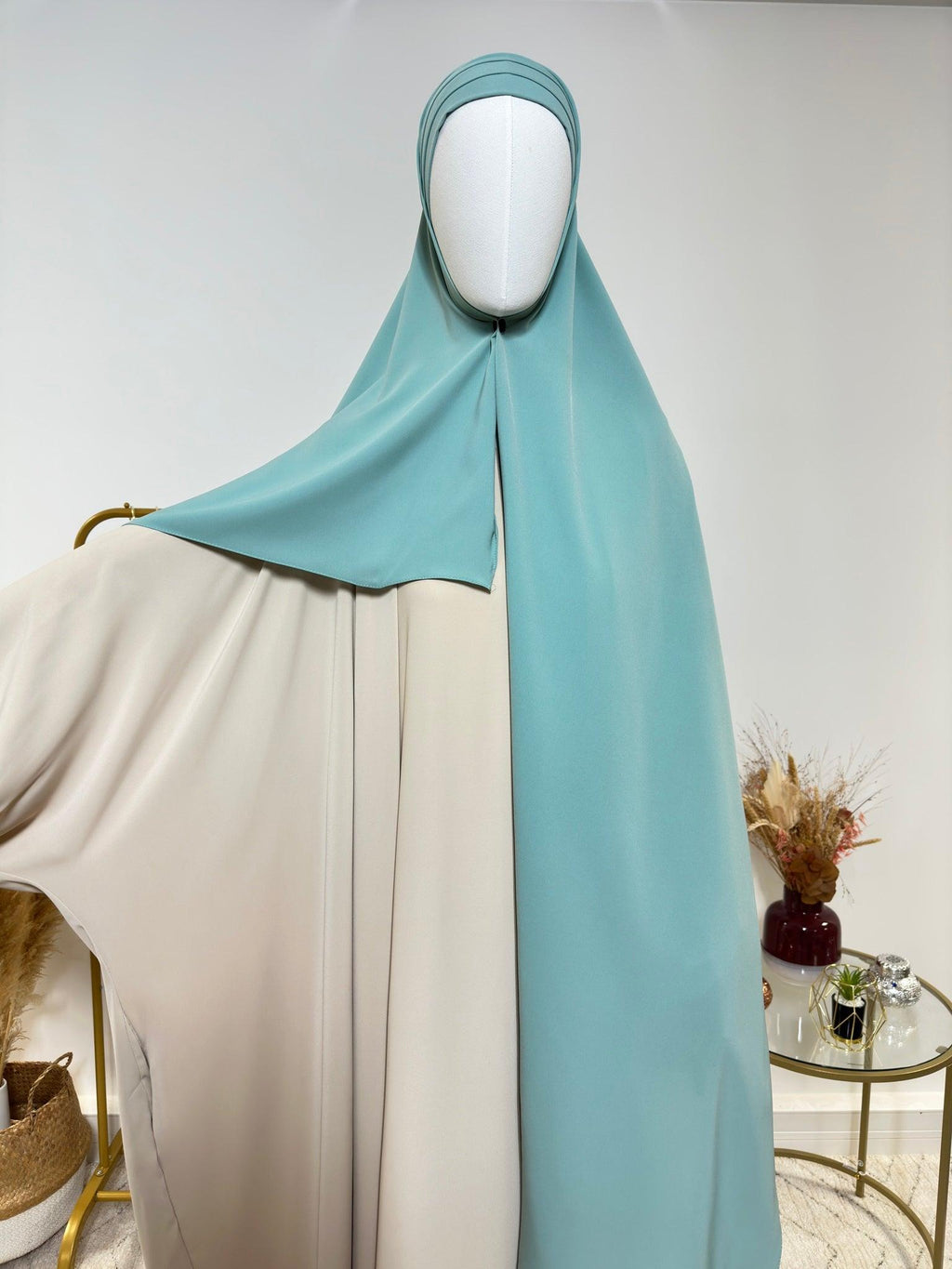 Hijab 3 plis avec bandeau intégré - Hijab en Soie de Médine - Bleu Turquoise - My Qamis Homme