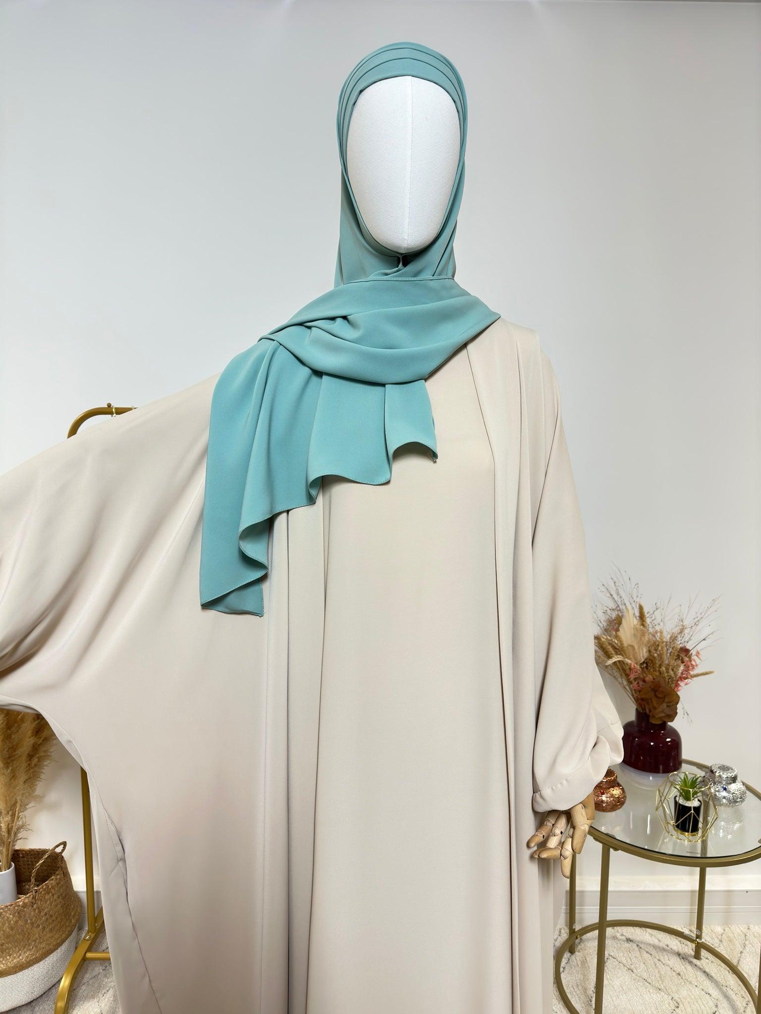 Hijab 3 plis avec bandeau intégré - Hijab en Soie de Médine - Bleu Turquoise - My Qamis Homme