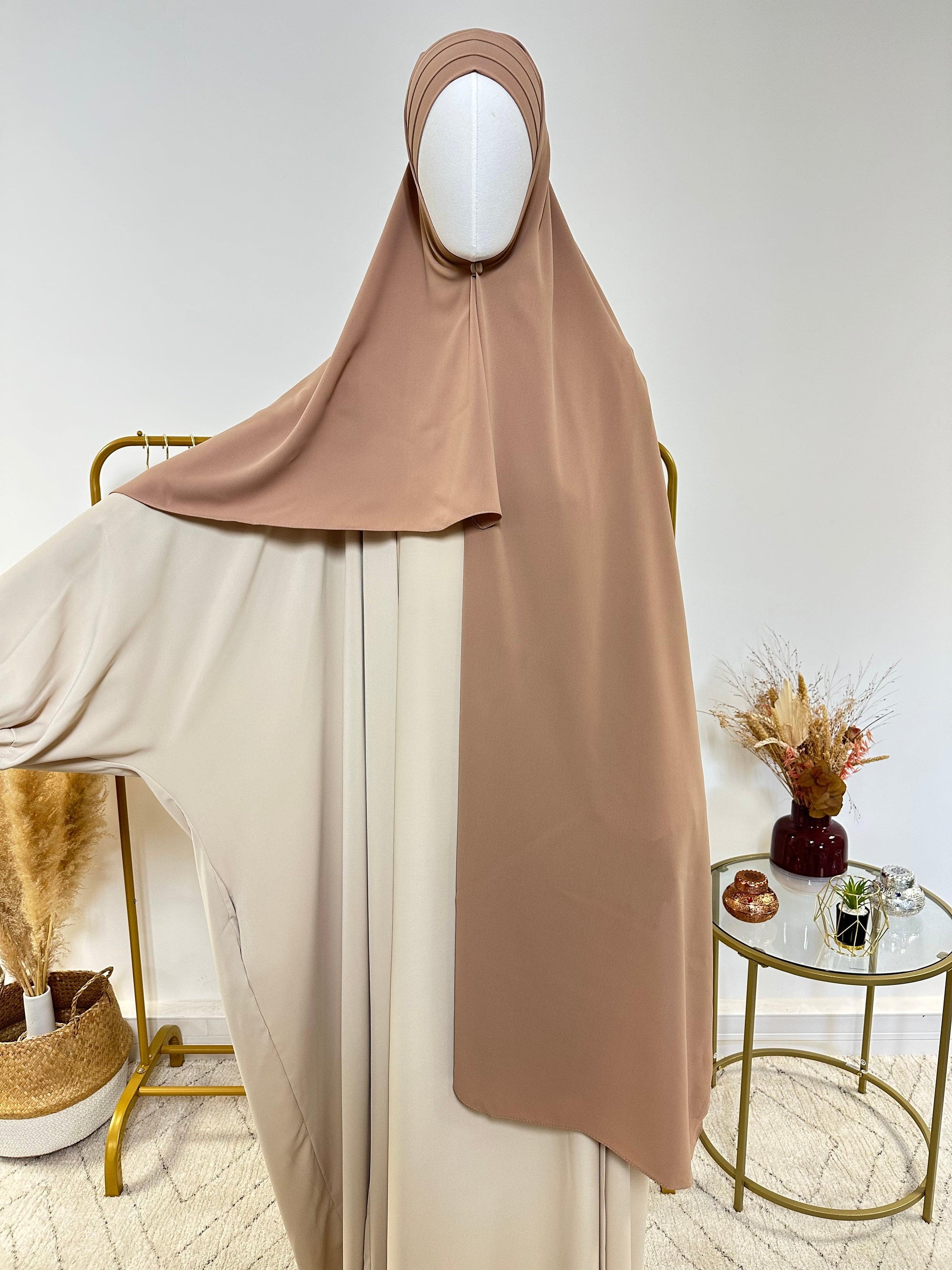 Hijab 3 plis avec bandeau intégré - Hijab en Soie de Médine - Camel - My Qamis Homme