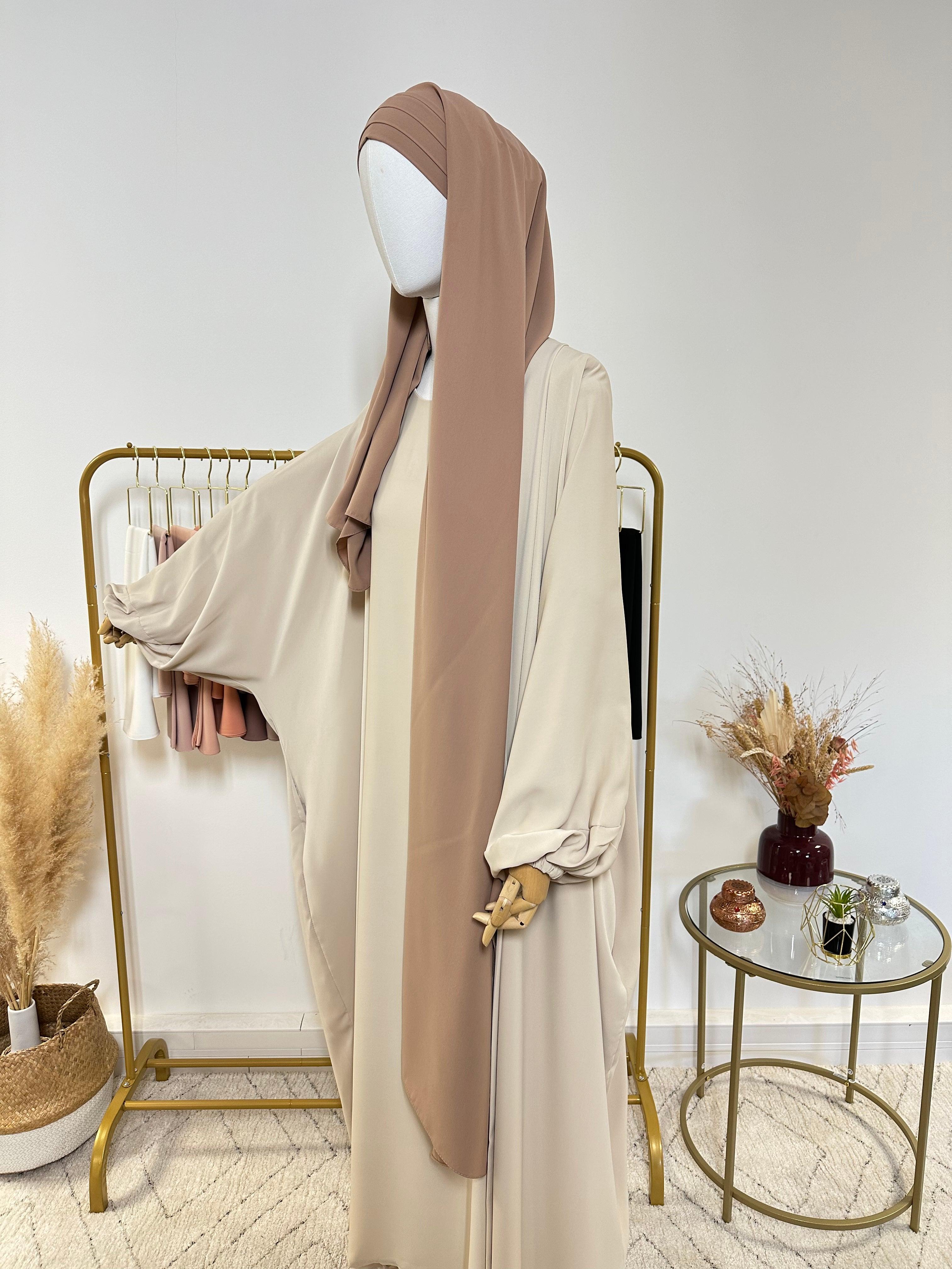 Hijab 3 plis avec bandeau intégré - Hijab en Soie de Médine - Camel - My Qamis Homme