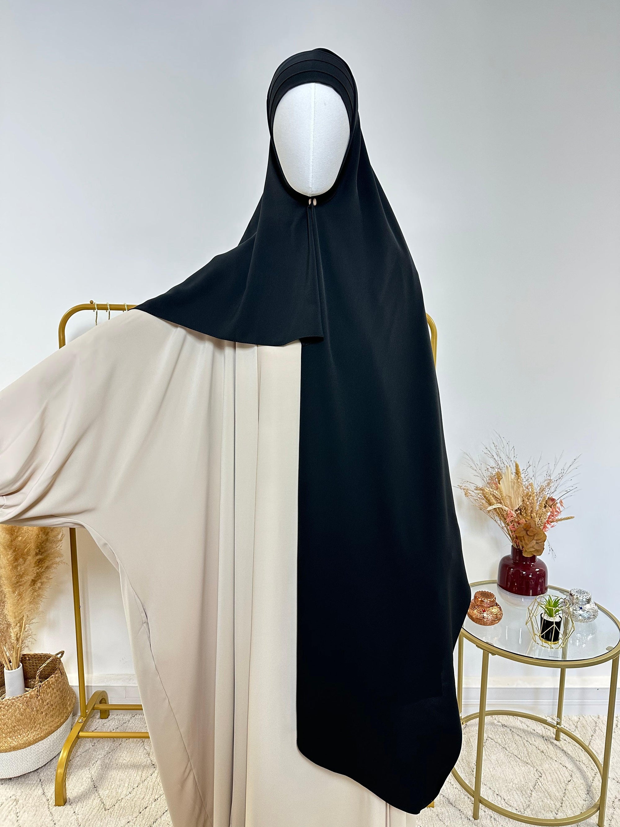 Hijab 3 plis avec bandeau intégré - Hijab en Soie de Médine - Noir - My Qamis Homme