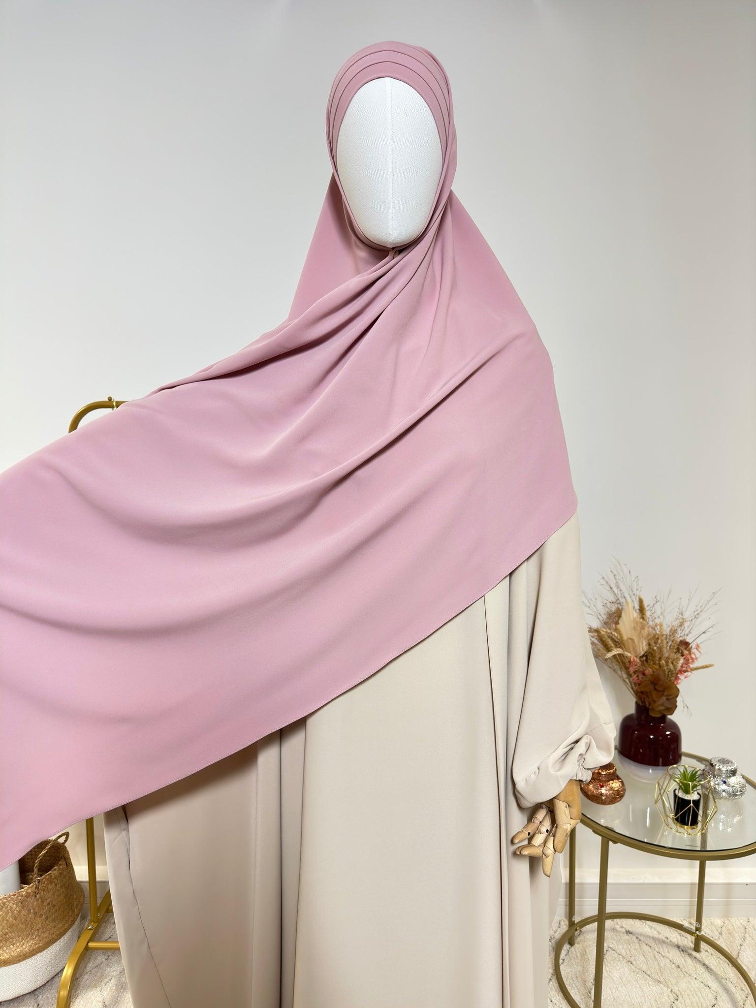 Hijab 3 plis avec bandeau intégré - Hijab en Soie de Médine - Rose - My Qamis Homme