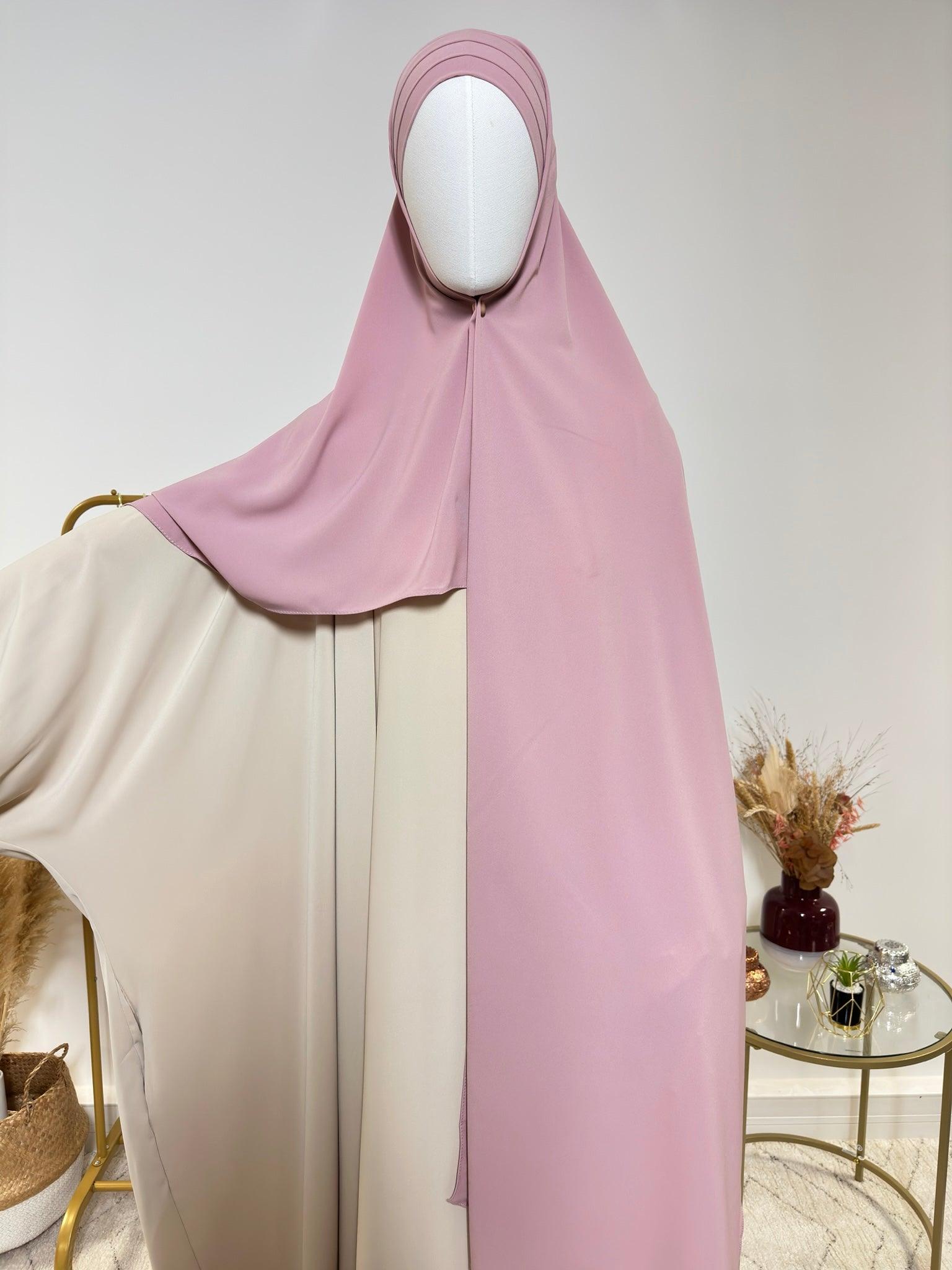 Hijab 3 plis avec bandeau intégré - Hijab en Soie de Médine - Rose - My Qamis Homme