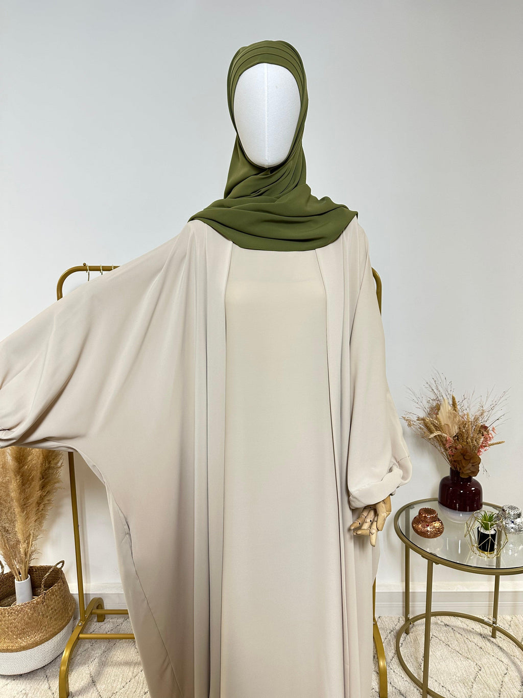 Hijab 3 plis avec bandeau intégré - Hijab en Soie de Médine - Vert Kaki - My Qamis Homme