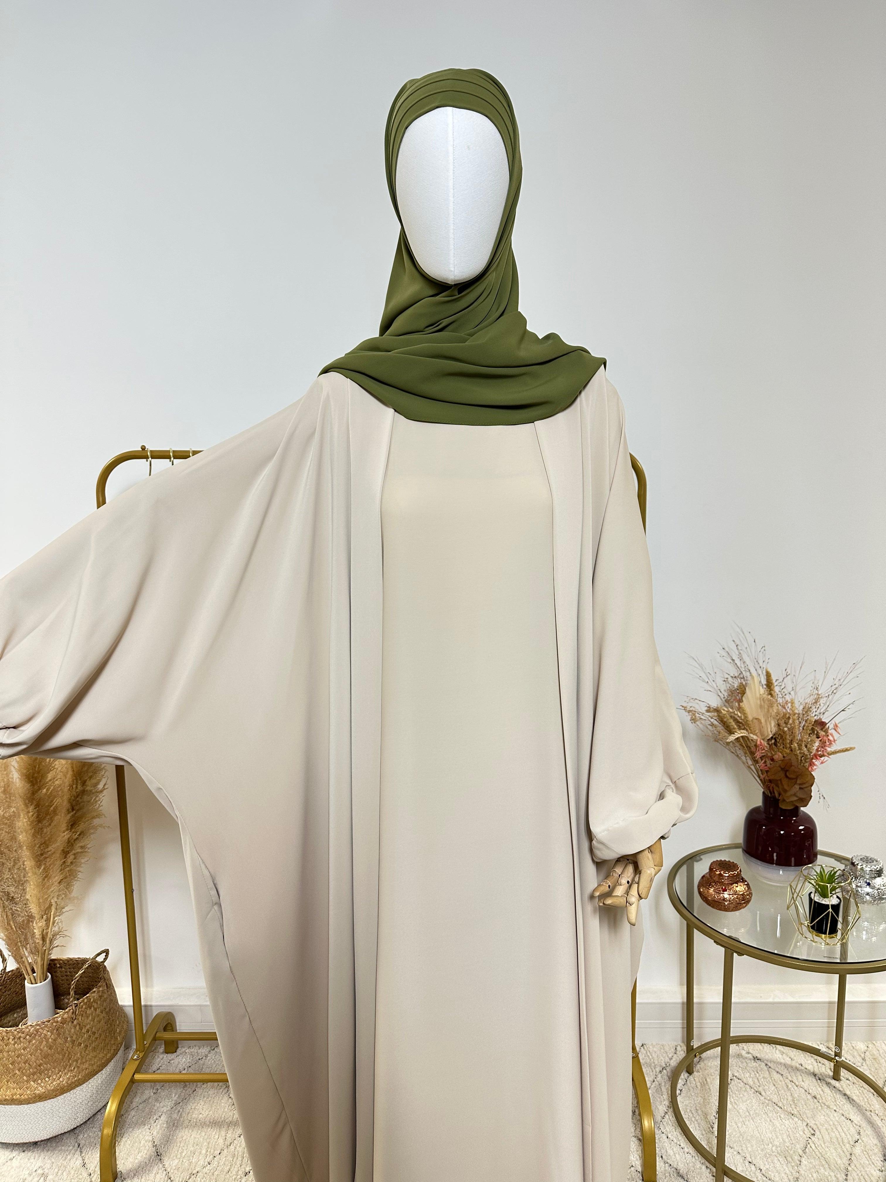 Hijab 3 plis avec bandeau intégré - Hijab en Soie de Médine - Vert Kaki - My Qamis Homme