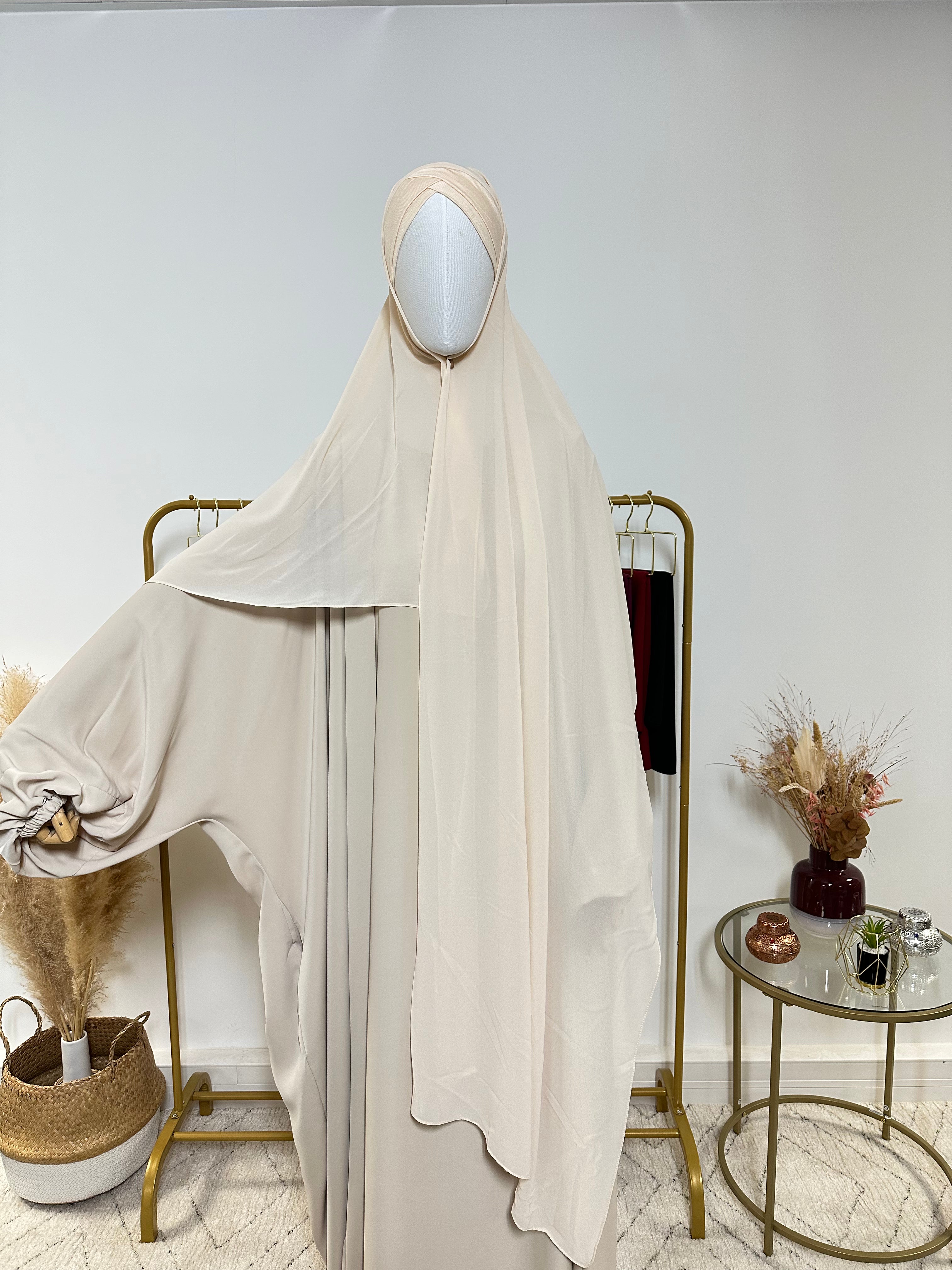 Hijab Mousseline - Hijab à enfiler avec bonnet croisé intégré - Beige - My Qamis Homme
