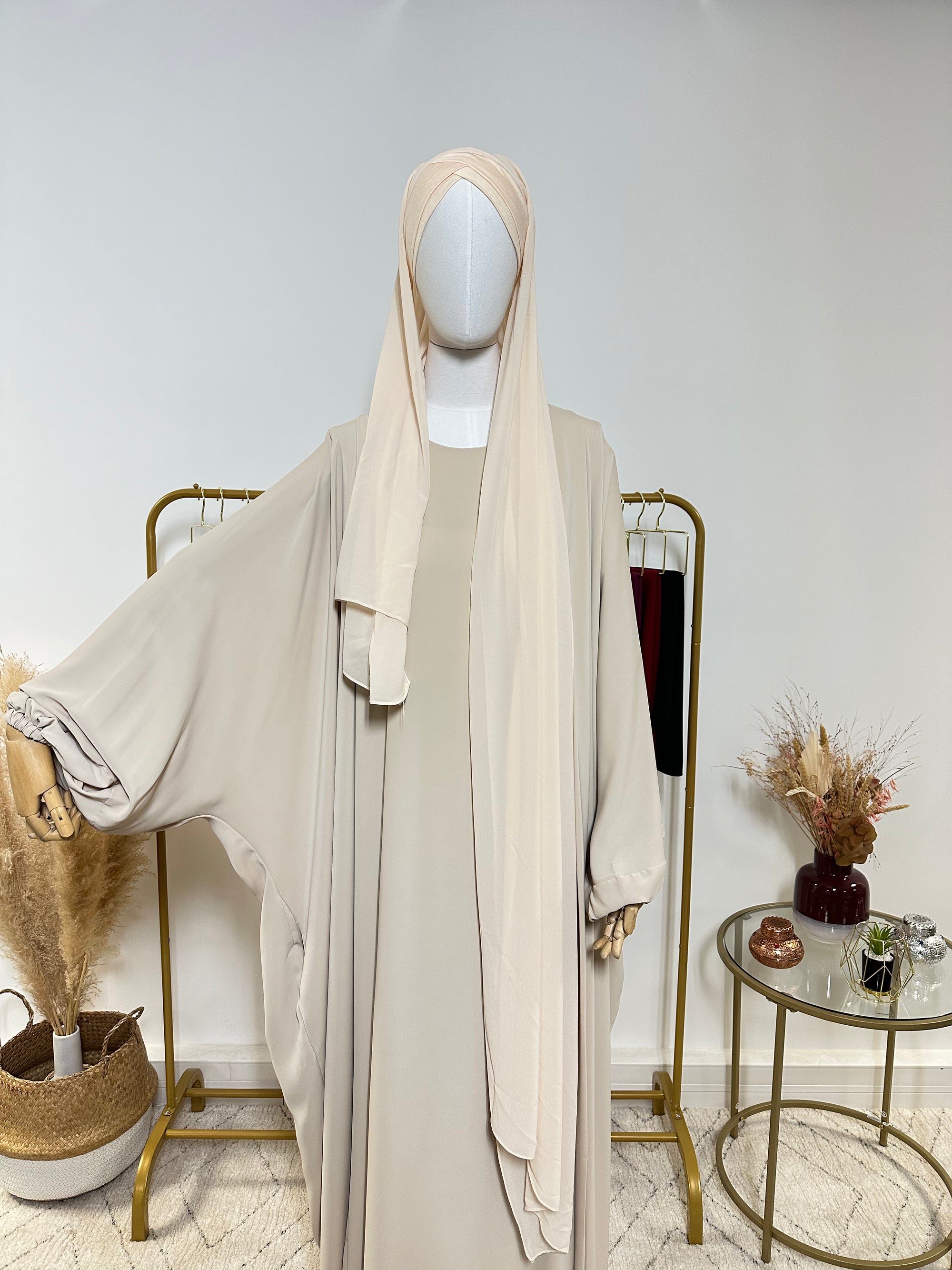 Hijab Mousseline - Hijab à enfiler avec bonnet croisé intégré - Beige - My Qamis Homme