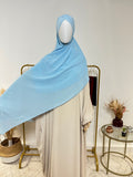 Hijab Mousseline - Hijab à enfiler avec bonnet croisé intégré - Bleu Clair - My Qamis Homme